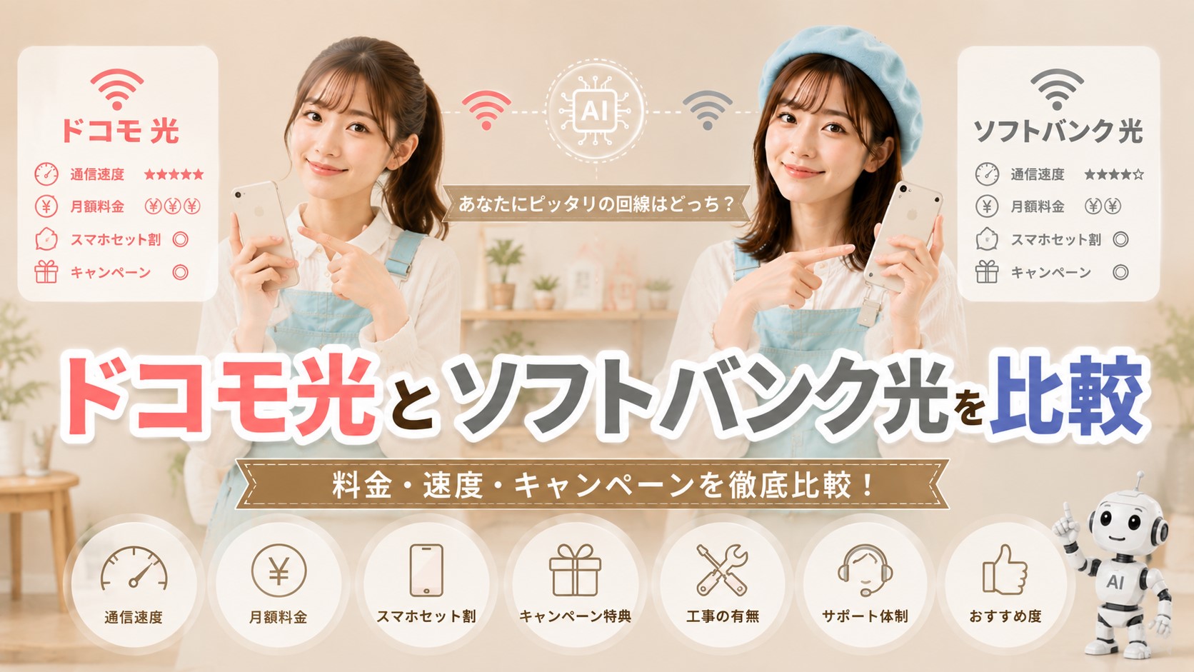 ドコモ光とソフトバンク光を比較