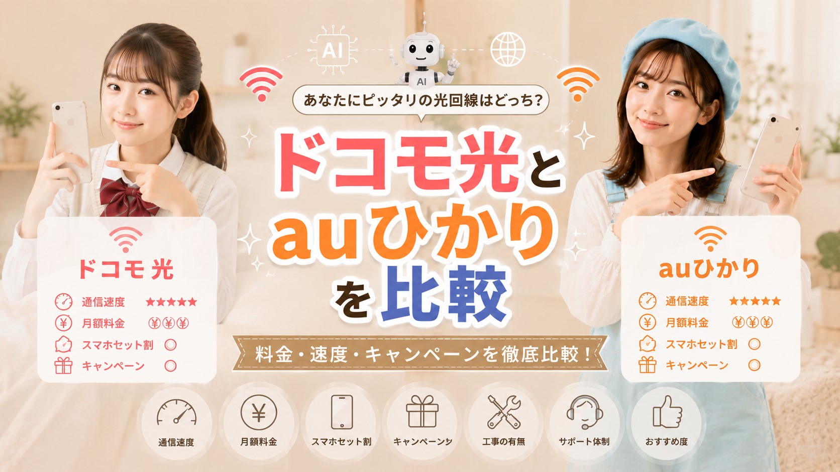 ドコモ光とauひかりを比較